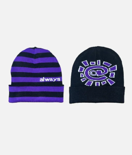 Adwysd Reversible No Cuff Beanie Purple Black