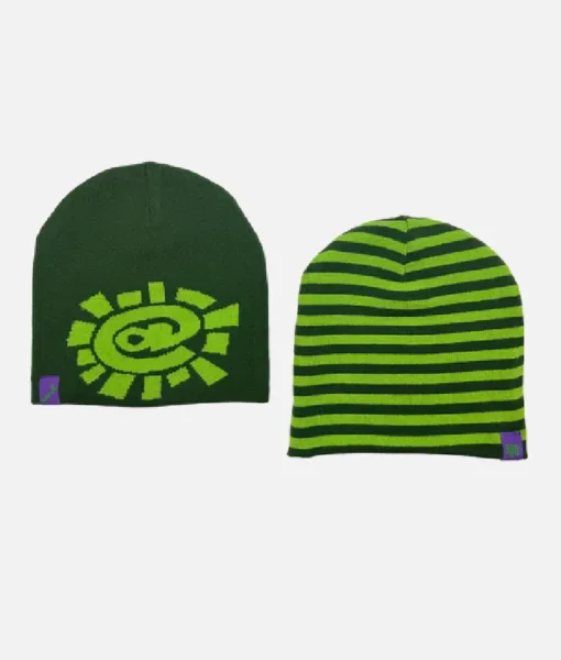 Adwysd Reversible No Cuff Stripe Beanie Green